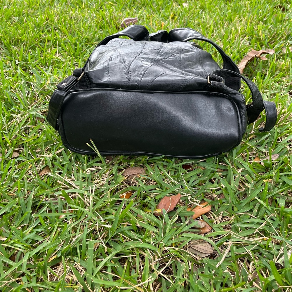 Genuine Black Leather Patchwork Backpack Y2k - image 7